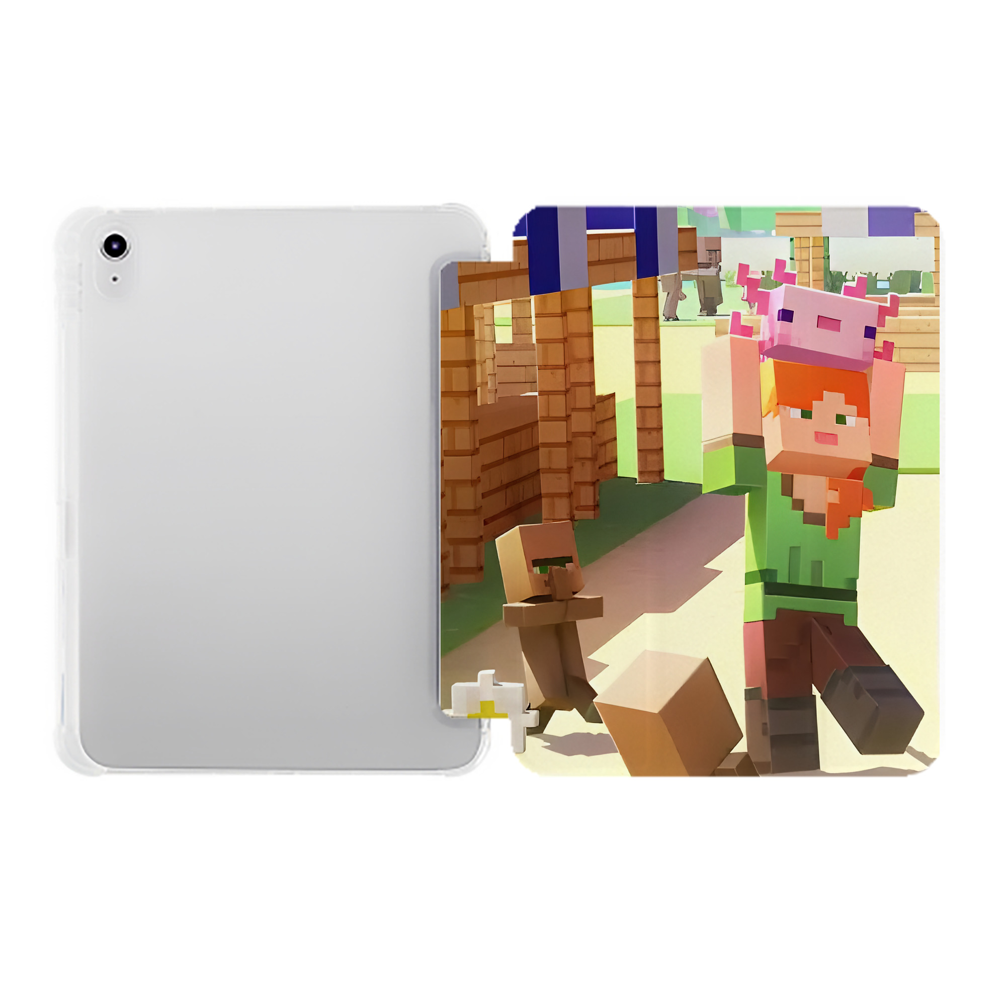 （画像用） マインクラフト ブロックの世界 Minecraft MC Block world IPad ケース ペン収納付き 三つ折りスタンド PUレザー×シリコン 対応機種9.5/10.5/10.9インチ